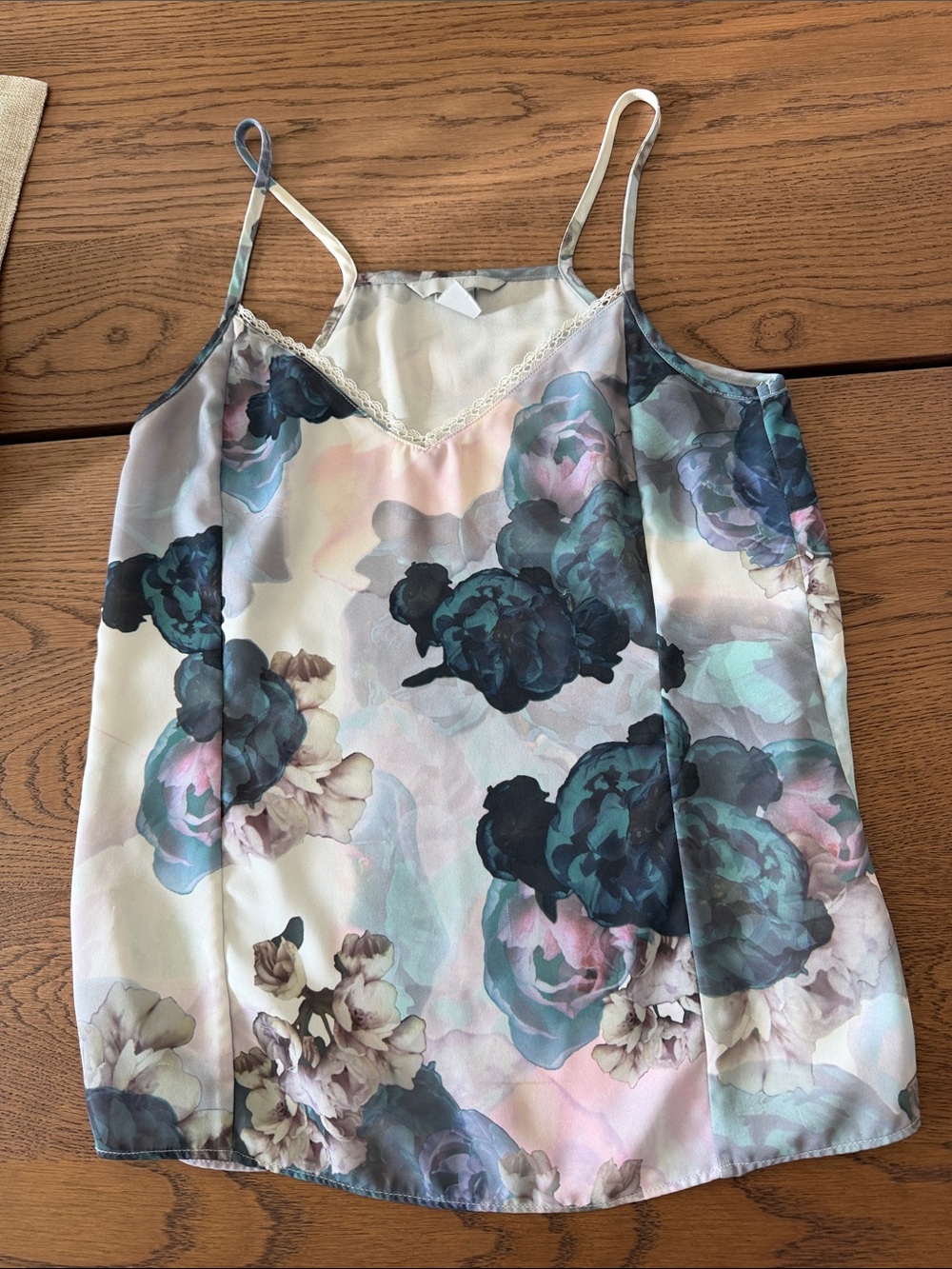 H&M Pastel Floral Satin Cami in Blue, Pink, Cream